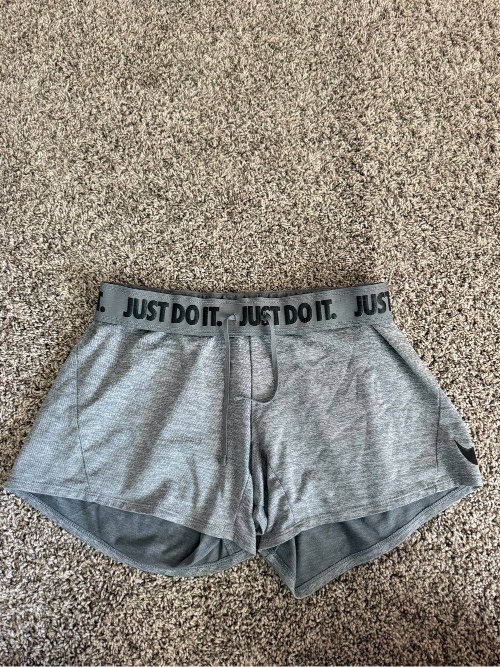 Nike Women’s Grey Athletic Shorts with 'Just Do It' Waistband